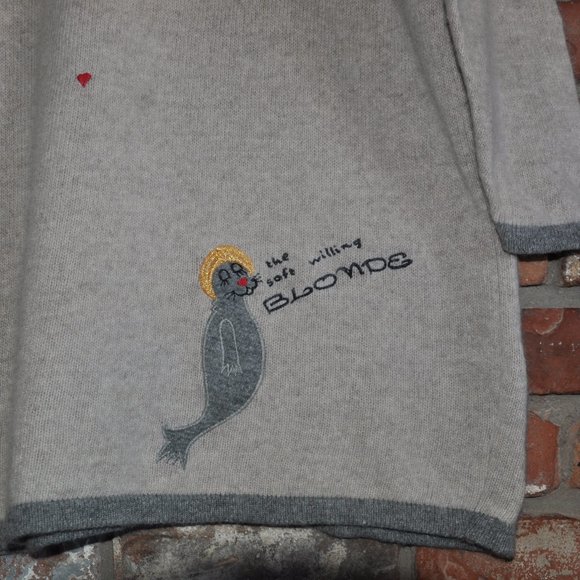 Passport Lambs Wool Angora Blend Tunic Knit Sweater Dress Hearts Seal W/ Halo 42 - Picture 6 of 9